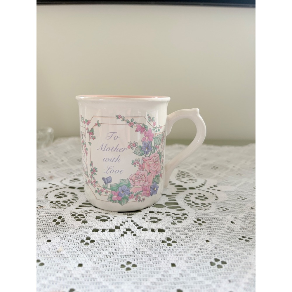 To Mother With Love Floral Ceramic Coffee Mug Pink Interior Vintage Style Gift - Picture 2 of 4